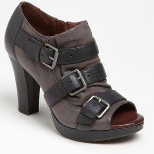 NAYA Kindred Grey/Black Leather Open-toe Bootie